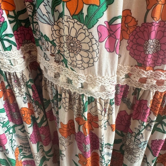 Baevely‎ Woman’s Size Large Boho Tiered Floral Lined Dress Flutter Sleeves Lace - Picture 7 of 13